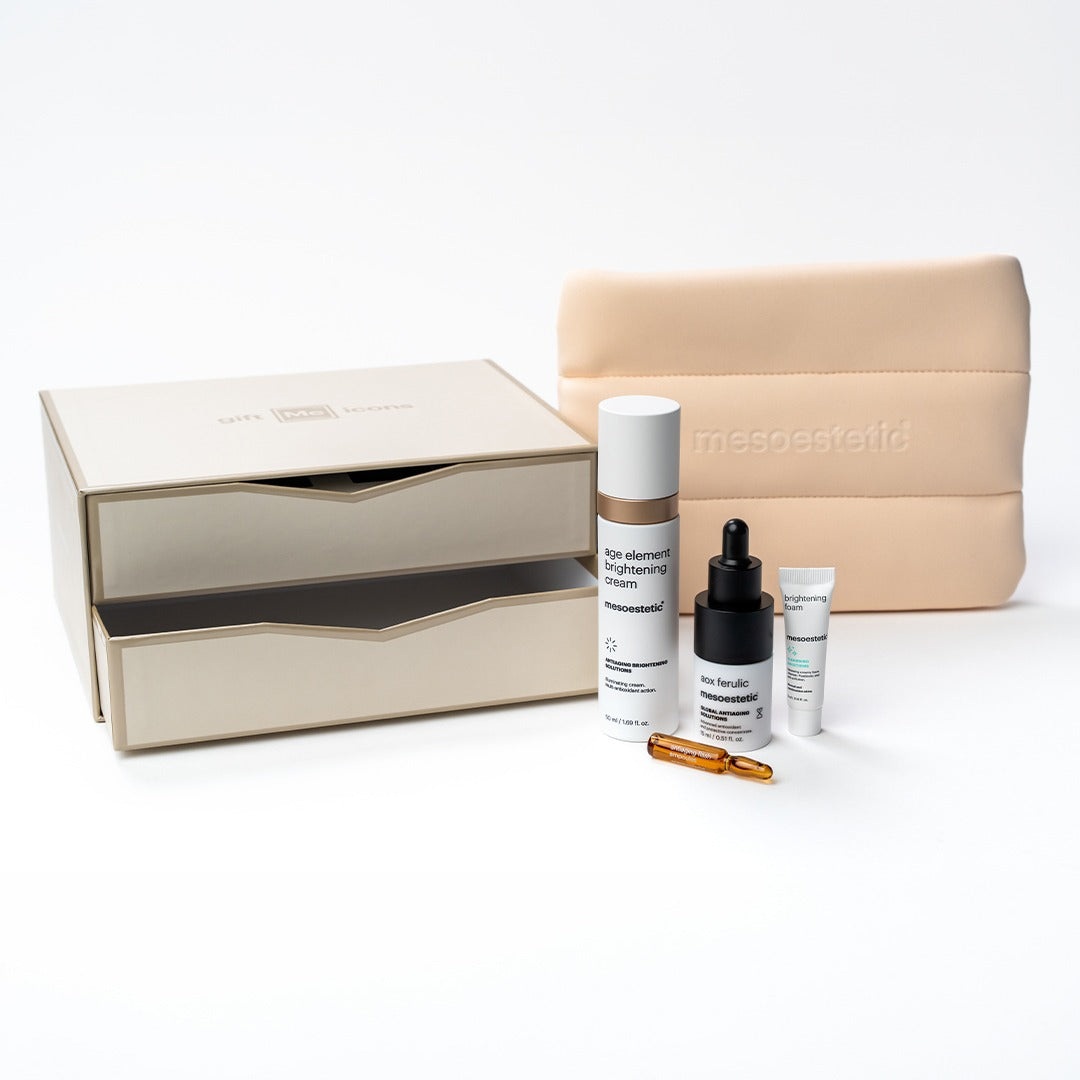 mesoestetic Iconic Glow giftset met giftbox, pouch en vier producten